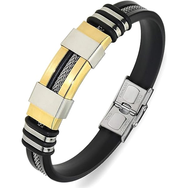 Fashion Punk Titanium Stål Justerbar Armbånd til Mænd (Guld) Silikoneindpakket Armbånd Rustfrit Stål Manchet Armbånd