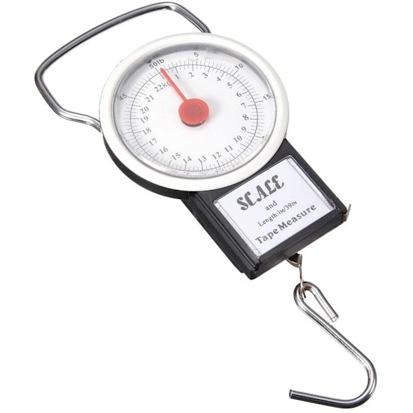 Vaaka, vaaka ja dynamometri 2 in 1 Matkalaukkuvaaka mittanauhalla - Kannettava käsipaino, jonka kapasiteetti on 22 kg ja 1 m mittanauha tarkkaan W