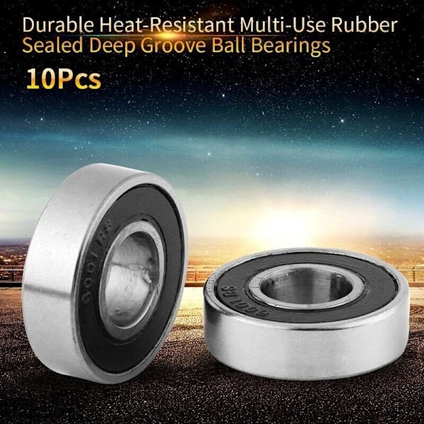 10 stk. Holdbare stålkuglelejer Multi-purpose Holdbare forseglede dybsporede 6001-2RS kuglelejer (12x28x8mm)
