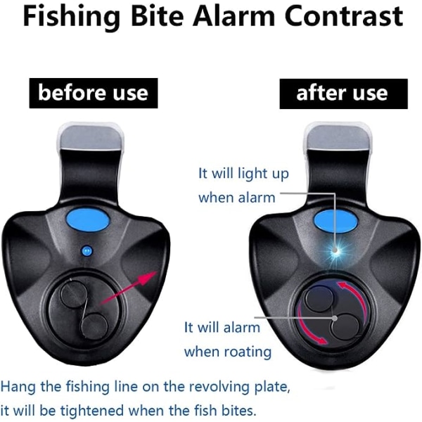 4 stk. fiskebittalarm, følsom elektronisk fiskebittalarm indikatorlys, alarmklokke, med LED-lys, klemt på fiskestangen, egnet