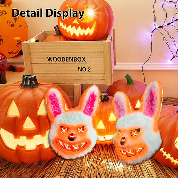 Kauhu Halloween-naamio Verinen kani naamio - Hullu kani Halloween LED-naamio aikuisille lapsille Lomajuhlat Karnevaalit