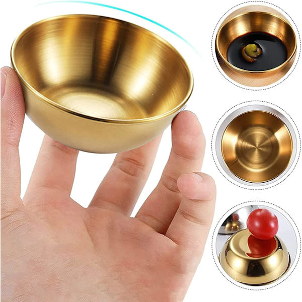 Dip-skål, rostfritt stål dip-tallrik, liten rund kryddtallrik, sushi dip-skål, kök hem matsal aptitretare tallrik (guld)
