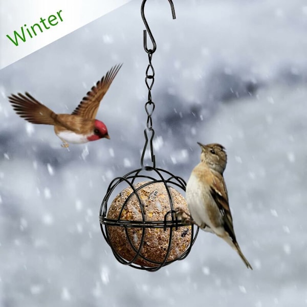 4 kpl lintujen ruokintalaitteita ripustettuna metalliseen Porte Boule de bird -laitteeseen mustalla ulkokäyttöön tarkoitetulla sisustuksella, halkaisija 7 cm, ruoanjakelija