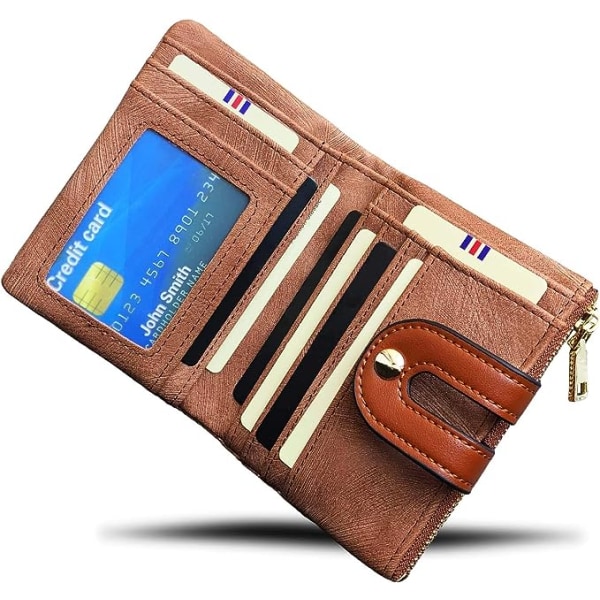 (Brun) Liten RFID Bifold-plånbok i läder för kvinnor - Mini Dam