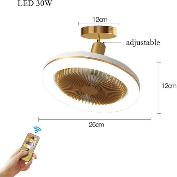 Stille Takvifte med 30W LED Integrert Lampe og Fjernkontroll Dimbar E27 Liten Takviftelampe Soverom Spisestue Kjøkken Taklampe Justerbar