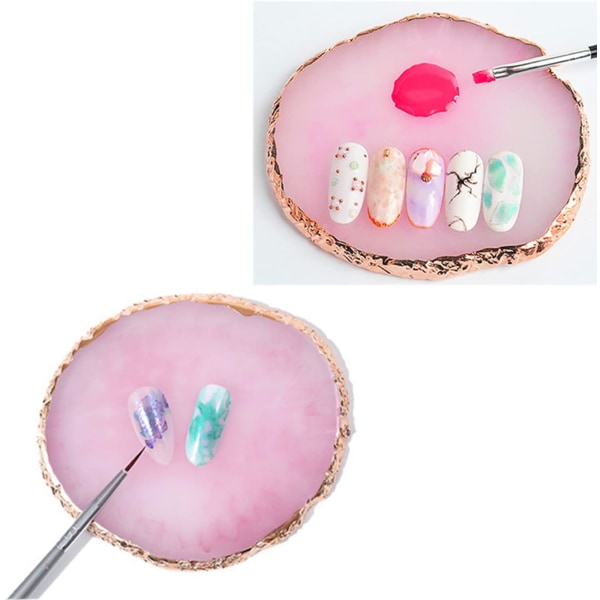 (lilla) 1 stk neglelakkblandingspalett, fargemaling, gullkantet harpiks nail art palett, nail art holder