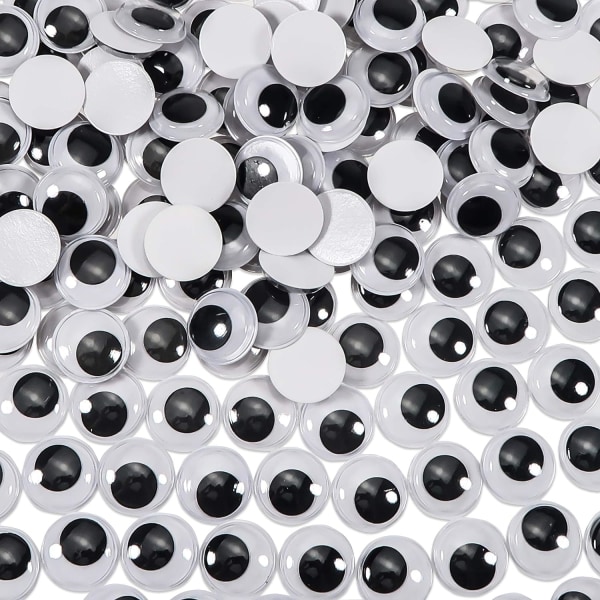 300 stykker 15 mm Wiggle Eyes Sort Hvid Rund Plastic Adhesive St