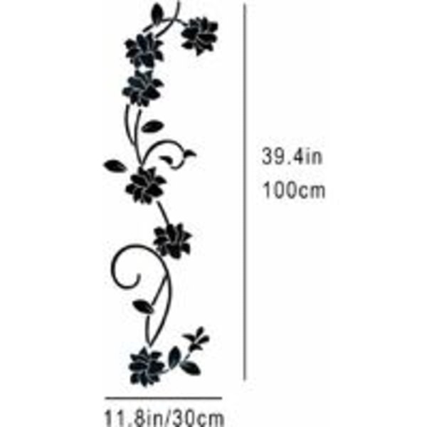 Blomsterranke Akryl Speil Veggklistremerker, Elegant Speil Innstilling Veggklistremerke, Klebrig Vegg Speil Veggdekor for Hjem Stue Soverom Innredning, Bla