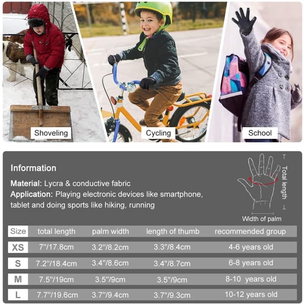 Børns løbesportshandsker Cykling Drenge Vinter Touch Screen(M) Termiske Børn Piger Vindtætte Udendørs Anti-slip Handsker Varme Cykelture Fodbold W