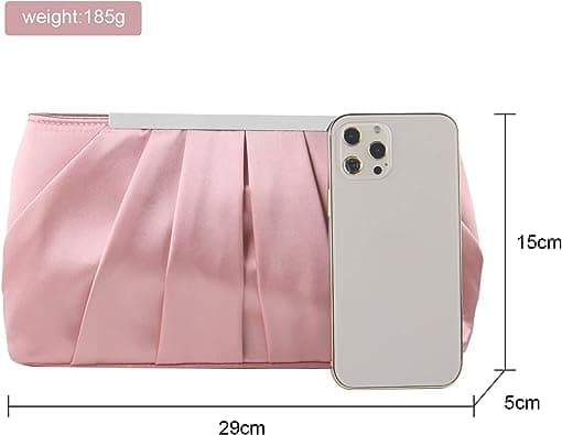 Pink Satin Aftenpose til Kvinder Elegant Satin Plisseret Aftenpose til Kvinder Sølv Bryllupspose
