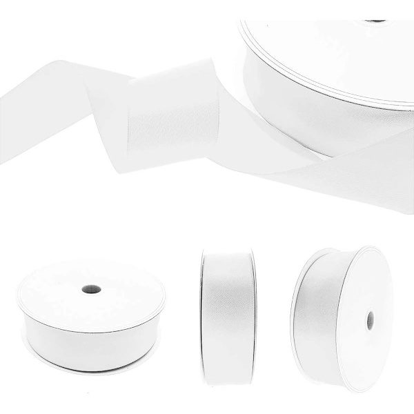 Dubbelsidig satinband för presentinslagning och DIY Vit