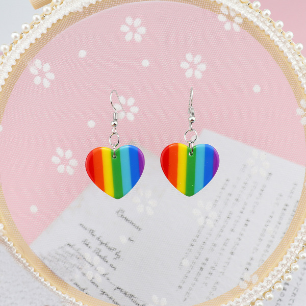 2 Par Love Stars Hjerte øreringe Rainbow smykker Akryl Stai