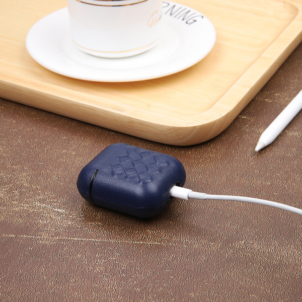 AirPods läder flätad trådlös hörlursfodral är lämplig för Apple mobiltelefon anti-fall Bluetooth headset andra generationens läderfodral