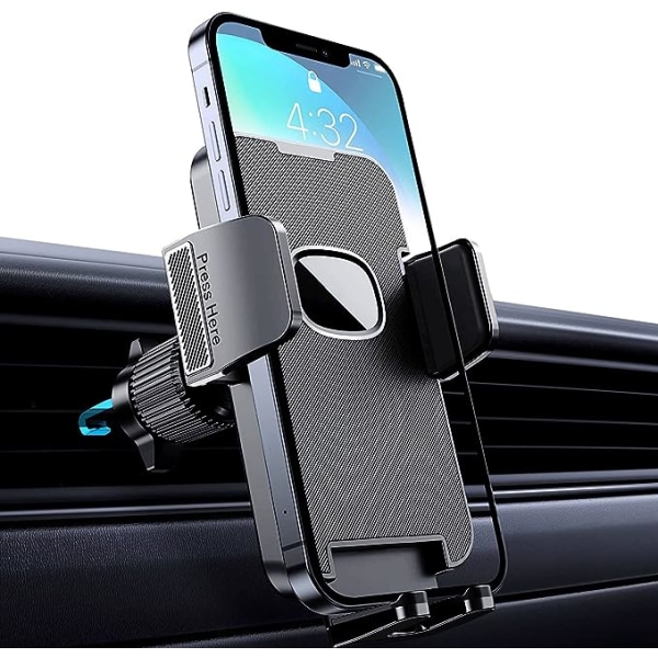 (Musta) Auton puhelinteline [Sotilasluokan pidike] 360 astetta kääntyvä auton puhelinteline auton ilma-aukkoon Auton GPS-teline älypuhelimelle iPhone Android