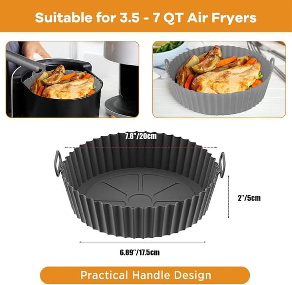 Airfryer silikoninnlegg, airfryer tilbehør (svart) 2-pakning