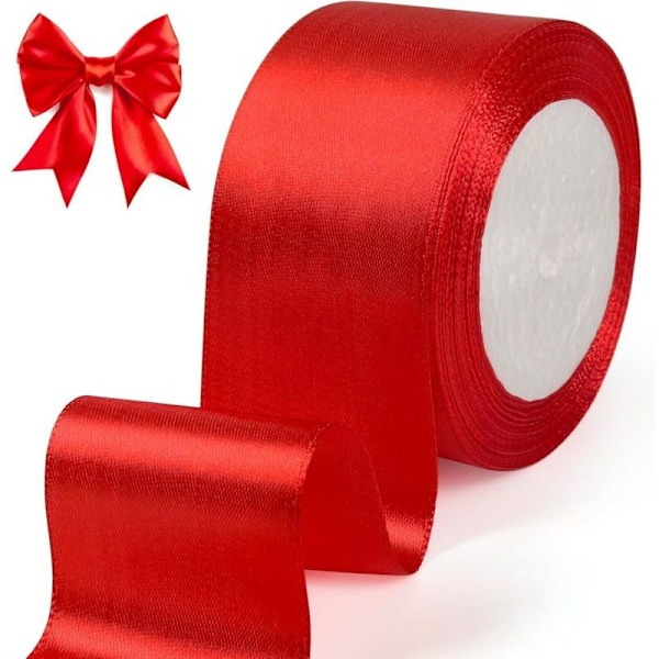 Punainen satiininauha, 5 cm x 22 m leveä punainen nauha lahjapaketointiin, seremonioihin, häihin, jouluun ja askarteluun