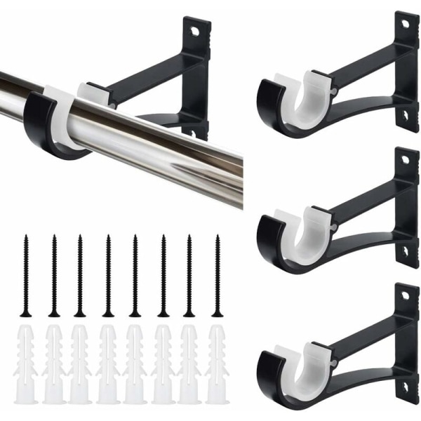 4 stk gardinstangbraketter i aluminiumlegering, 118 cm, rustfrie gardinstangbraketter med skruer og ekspansjonsrør for stue, soverom