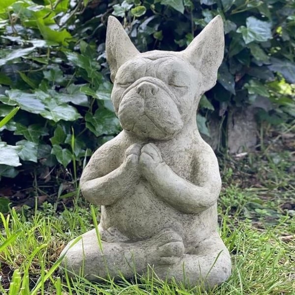 Yoga Pose Meditation Dog Resin Statue Ornament Vattentät Bön Zen Fransk Bulldog Skulptur Hantverk Trädgårdsdekoration Figur