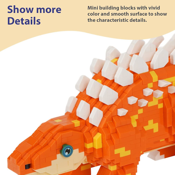 Dinosaur Byggesæt, DIY Mini Byggesæt Legetøj, Dinosaur Legetøj, Gave til Voksne og Børn (Ankylosaurus)