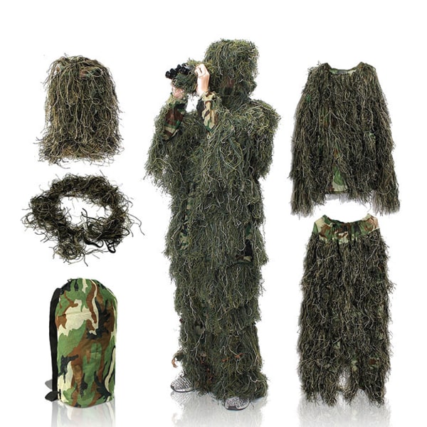 Ghillie Suit, 3D Kamouflage Jaktkläder med Kamouflage Elast