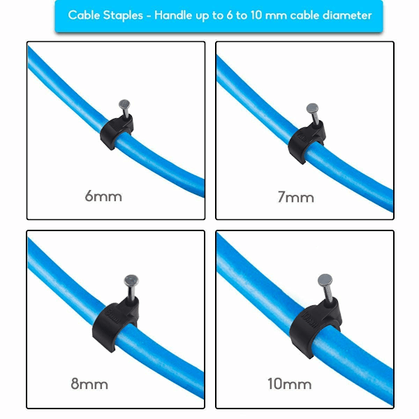 Rundt kabelklemme-sortiment 6mm 7mm 8mm 10mm - 400 stk. pr. pakke med bærbar PP-boks (sort)