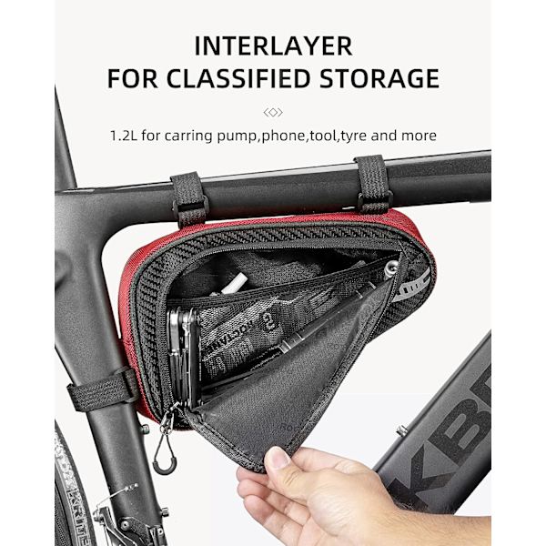 Cykelramme Taske, Reflekterende Trekant Taske Sort 1.2L