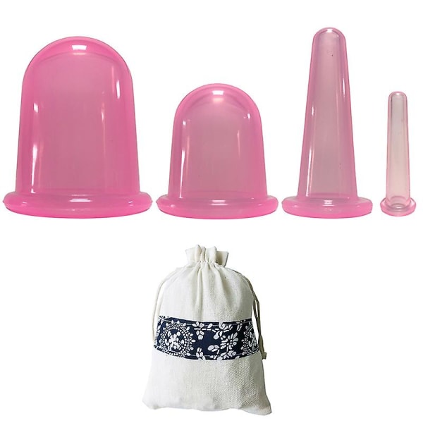 4 stk. Anti-Cellulite Sugkopper, Slankende Silikon Massagekopper Anti-Cellulite Massager Til Balder, Ben, Lår, Mave Pink