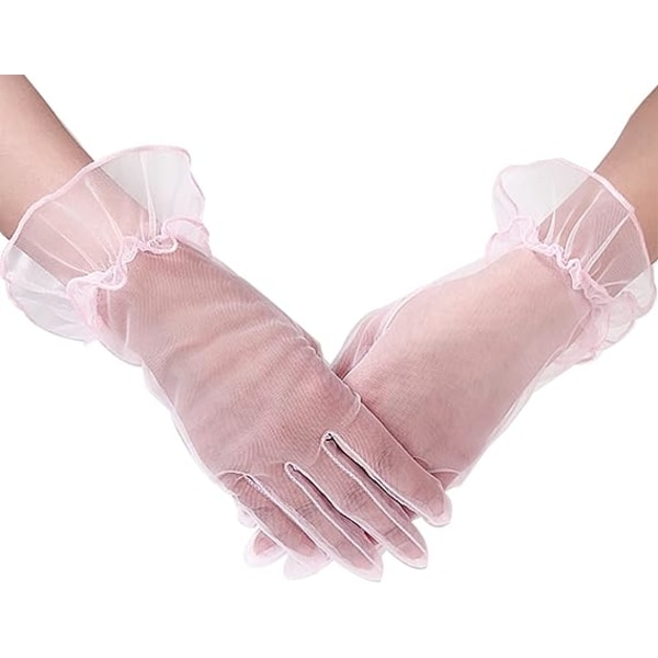 Pinkki - Naisten lyhyet hanskat tanssiaisiin, teejuhliin ja häihin