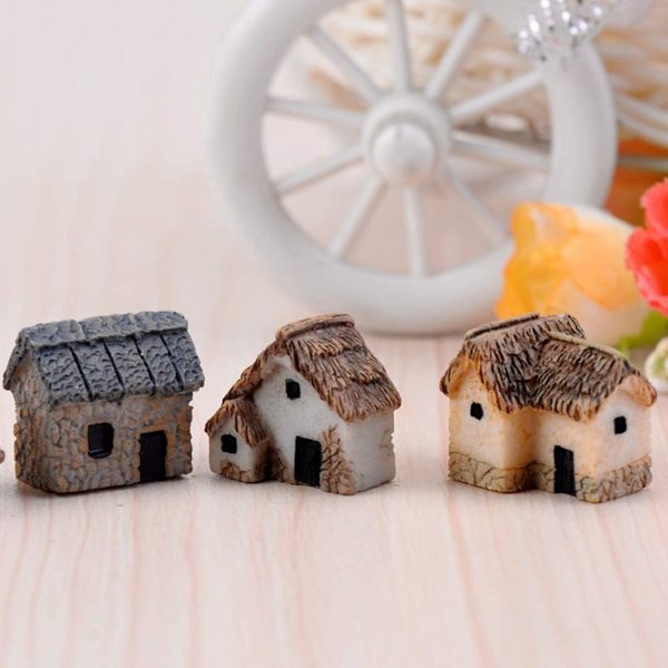 4 kpl Miniatyyri Puutarhan Maisema Mikro Kylä Kivi Talot Miniatyyri Talo Olkikattoinen Mökki Majat DIY Bonsai Terraario Käsityö Pöytäkoristeet Ac