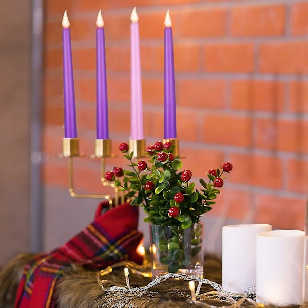 4 kpl LED-liekittömiä adventtikynttilöitä, violetti ja vaaleanpunainen, jouluun ja adventtirituaaleihin