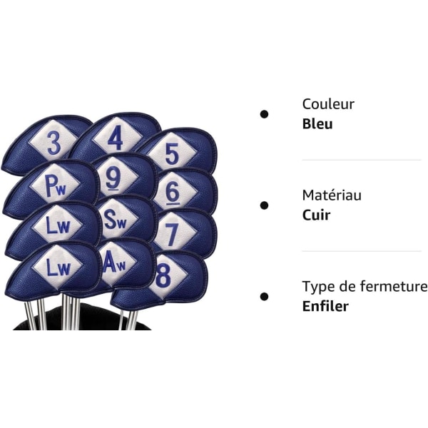 Blå-Golfklubbetræk Jern Hovedbeklædning Beskytter 12 Pak Luksuriøst PU Læder Golfklub Hovedbeklædningssæt med Enkelt Nummer til Mænd og Kvinder