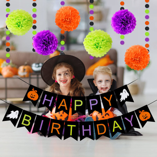 Glad Halloween Födelsedagsbann Glad Födelsedag Halloween Banner Pumpa, Halloween Glad Födelsedagsskylt Halloween-tema Födelsedagsfest Dekoration