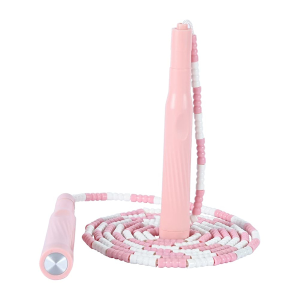 Hopprep med mjuka pärlor, justerbar längd, fitnesshopprep för barn och vuxna, rosa modell
