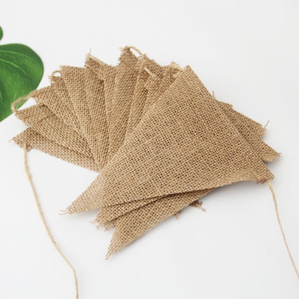 Set med 48 flaggor, girlang av vimplar, triangulär, jute canvas banner, jute vimpelgirlang (brun)