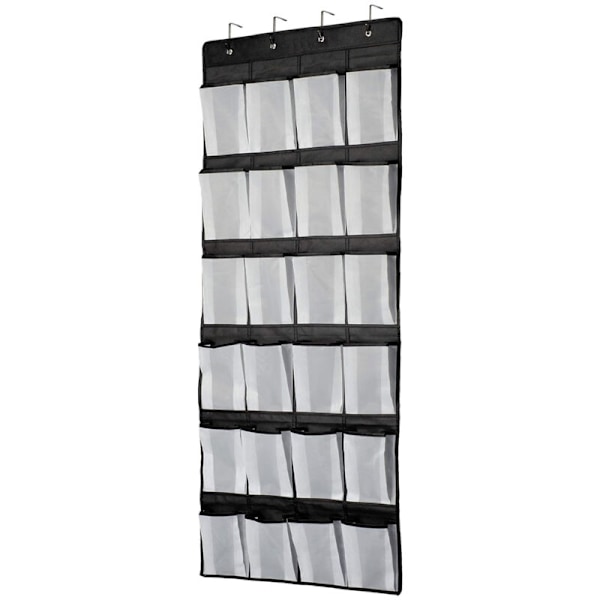 Svart organizer att hänga på dörr, skohylla, skoförvaring, 24 stora nätfickor för sovrum, badrum, skåp, 140 x 55 cm