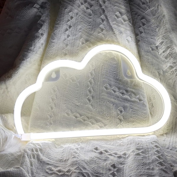 Cloud Neon Light, LED Cloud Neon Light Wall Decor, 31cm*19cm*2.5cm Batteri eller USB-drevet Cloud Logo Form Dekorativ Væglampe Hvid