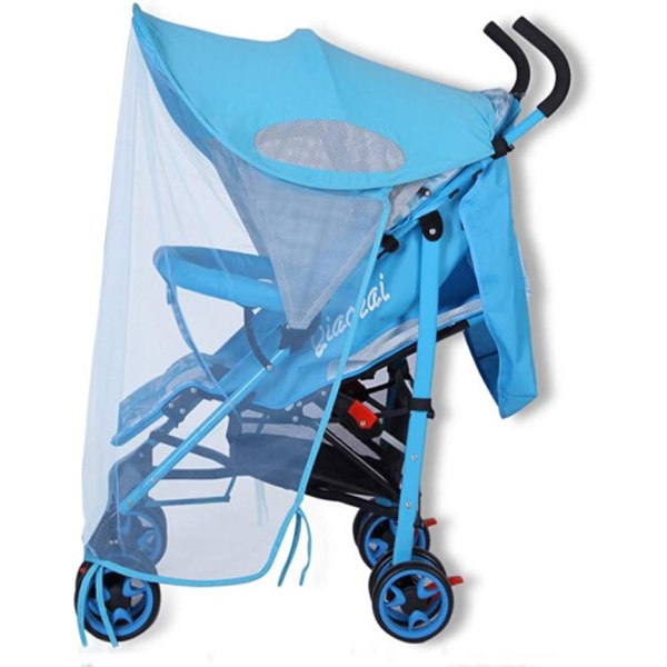 Universal solskydd för barnvagn med myggnät (blått), insektsnät, UV-beständigt solskydd för baby , solskydd för baby , baby