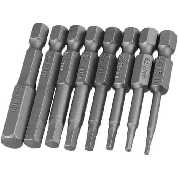 Sett med 8 magnetiske sekskant-skrutrekkerbits 50mm i S2 stål Vitta toe med sekskant hode H1.5-H8 sett med hex 1/4 tommers skrutrekker