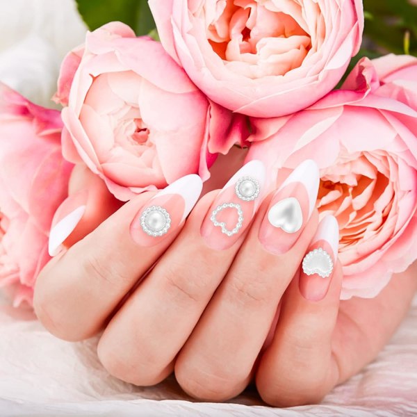 Vit - 50g nail art hänge Vit pärla Hjärta dekoration nail art 3D nail art hänge Mode pärla design DIY accessoarer