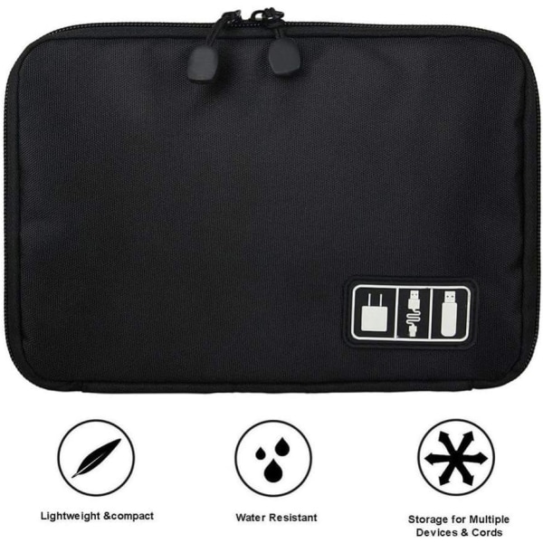 Tilbehørsveske Reise Elektronikk Organizer Etui for Powerbank, Ladekabel, Nettbrett, osv. (Svart)
