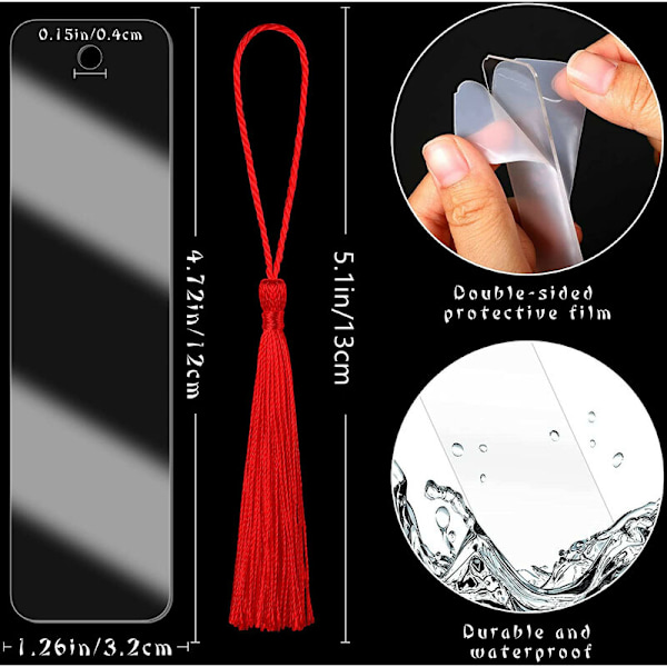 Parti med 30 stk. nye transparente akrylside, 12 x 3,2 cm Jomfru DIY bogmærker Side med farverige pomponer til studerende lærere gave læsere