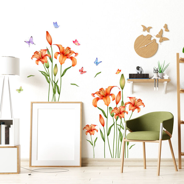 Väggdekaler Blommor Fjäril Vägg Väggblomma Väggdekal Blommor Blommor Väggdekoration För Falloors Vuxna Sovrum Bebis Barn