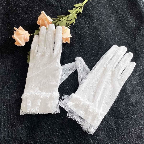 Short White Lace Wedding Gloves Tulle Evening Gloves for Wedding and New Year's Eve Party