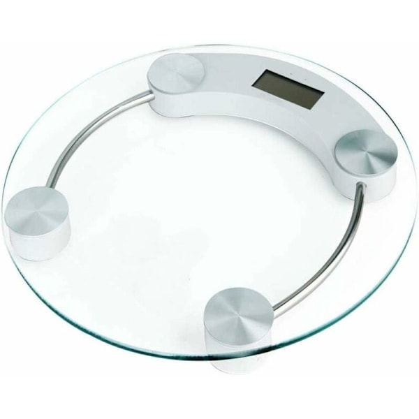 Digital glasvægt med balance og en rækkevidde på 180 kg og LCD-skærm, transparent hvid