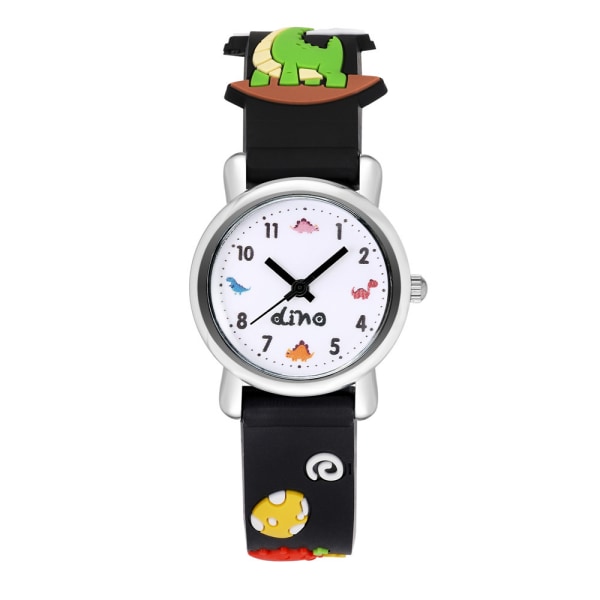 Barneklokke (svart, dinosaur), vanntett armbåndsur for barn