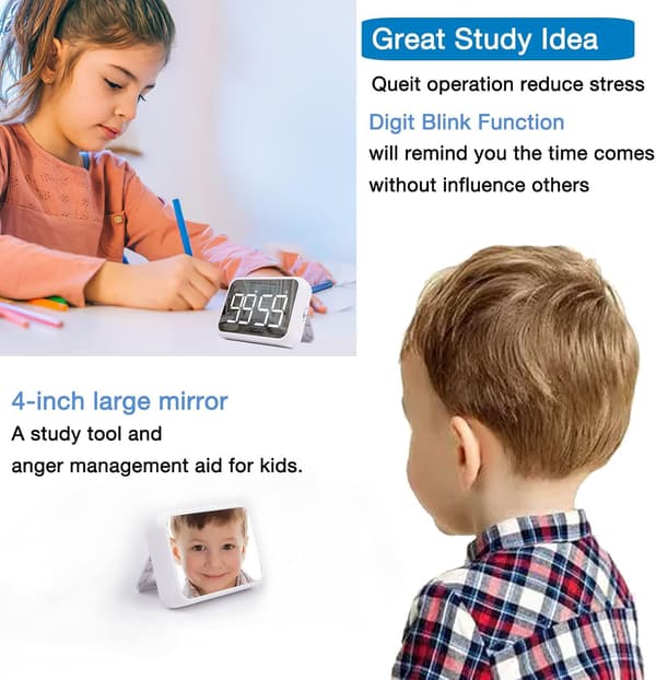 Kök timer (vit), 4\" digital klassrumstimer för barn, stor magnetisk LED nedräkningstimer med kontinuerlig ljusfunktion för klassrum, qu