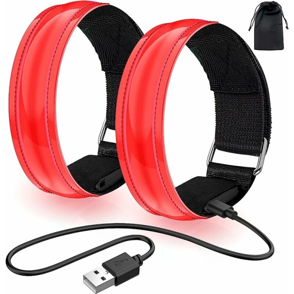 2PCS Uppladdningsbar LED-ljusarmband. LED-löparreflexarmband. Justerbart blinkande band Säkerhets-LED-ljusarmband för barn eller vuxen