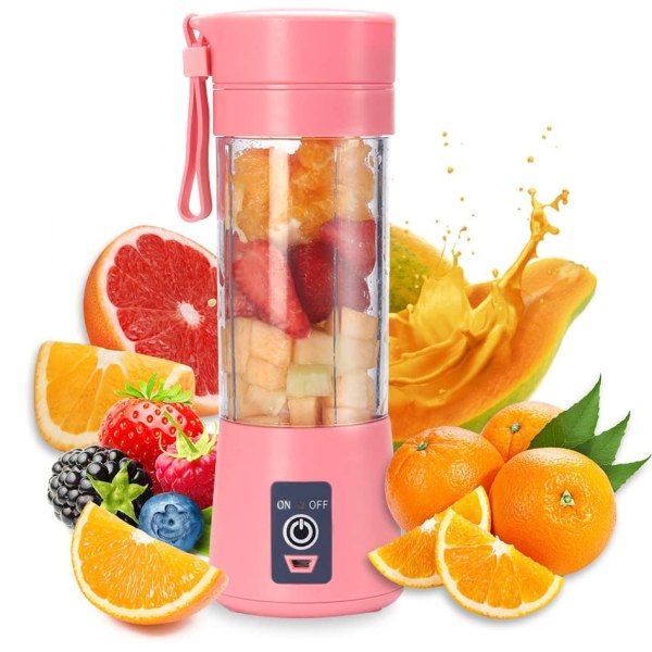 Ruusu kannettava mehumaija USB sähköinen tehosekoitin Mini kannettava tehosekoitin pirtelöille ja smoothieille 380ml mehumaija kuuden terän kanssa Loistava sekoittamiseen