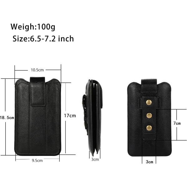 Leather Cell Phone Belt Pouch Black, Leather Smartphone Belt Pouch, Vertical Belt Clip Pouch Cell Phone Case Waist Bag with Adjustable Belt Buckle W