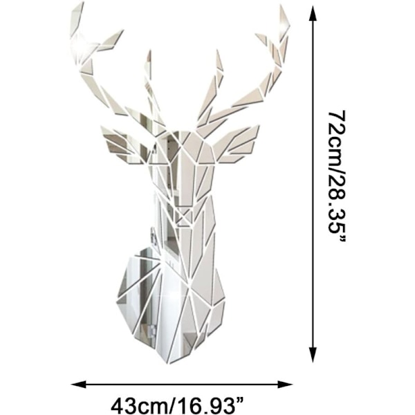 3D Hjort Spegel Väggdekal 1 Set Geometrisk Spegel Väggdekal Akryl Självhäftande Spegel Väggdekal DIY Spegeldekaler för Hemmakontor Vardagsrum B